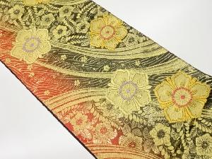 曲線に花々模様織出し袋帯